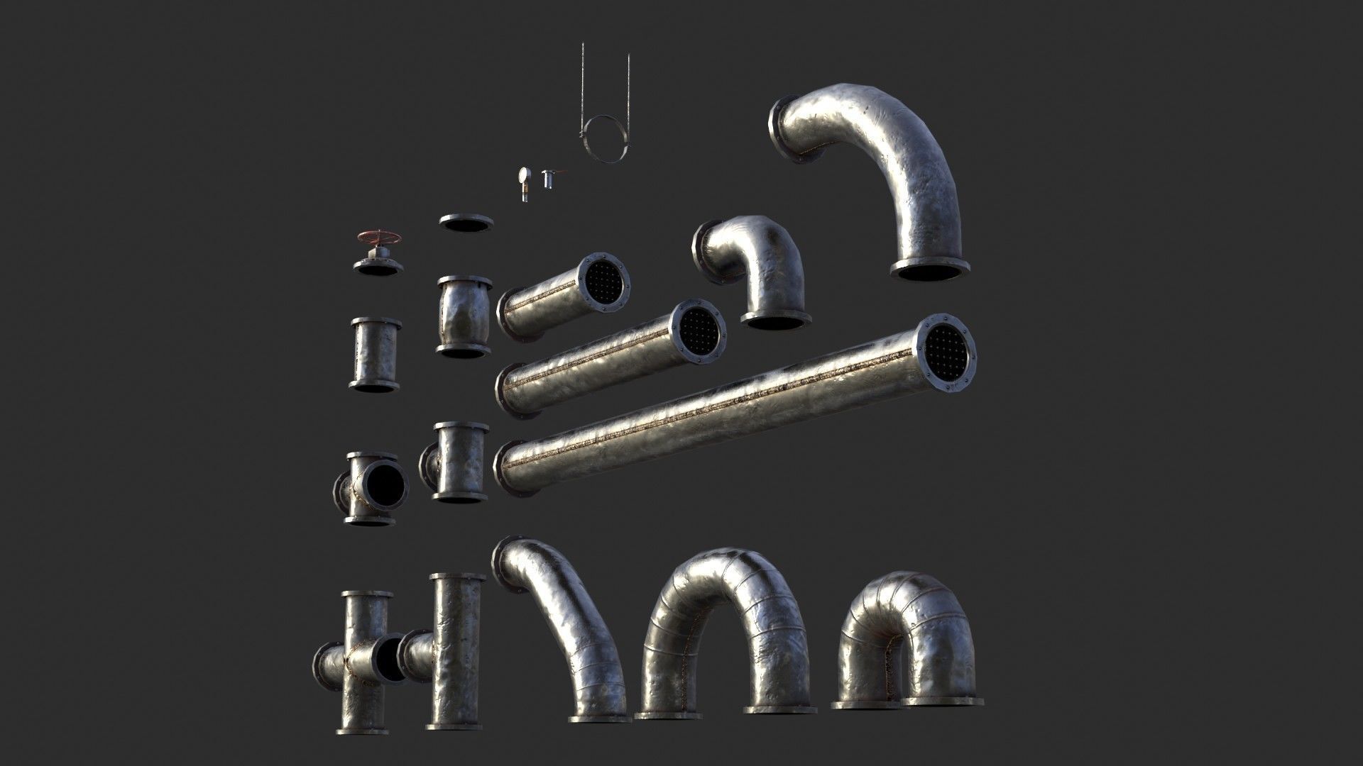 Old Folded Metallic Pipes Low-poly 3D model_5