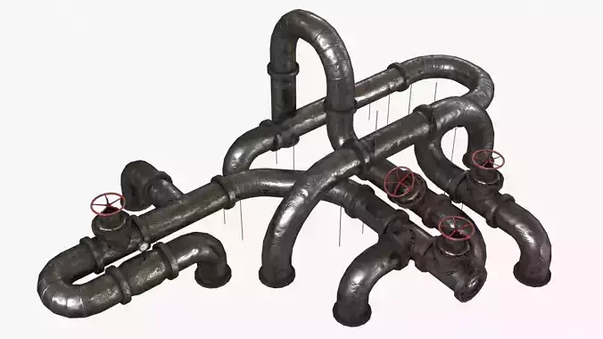 Old Folded Metallic Pipes Low-poly 3D model