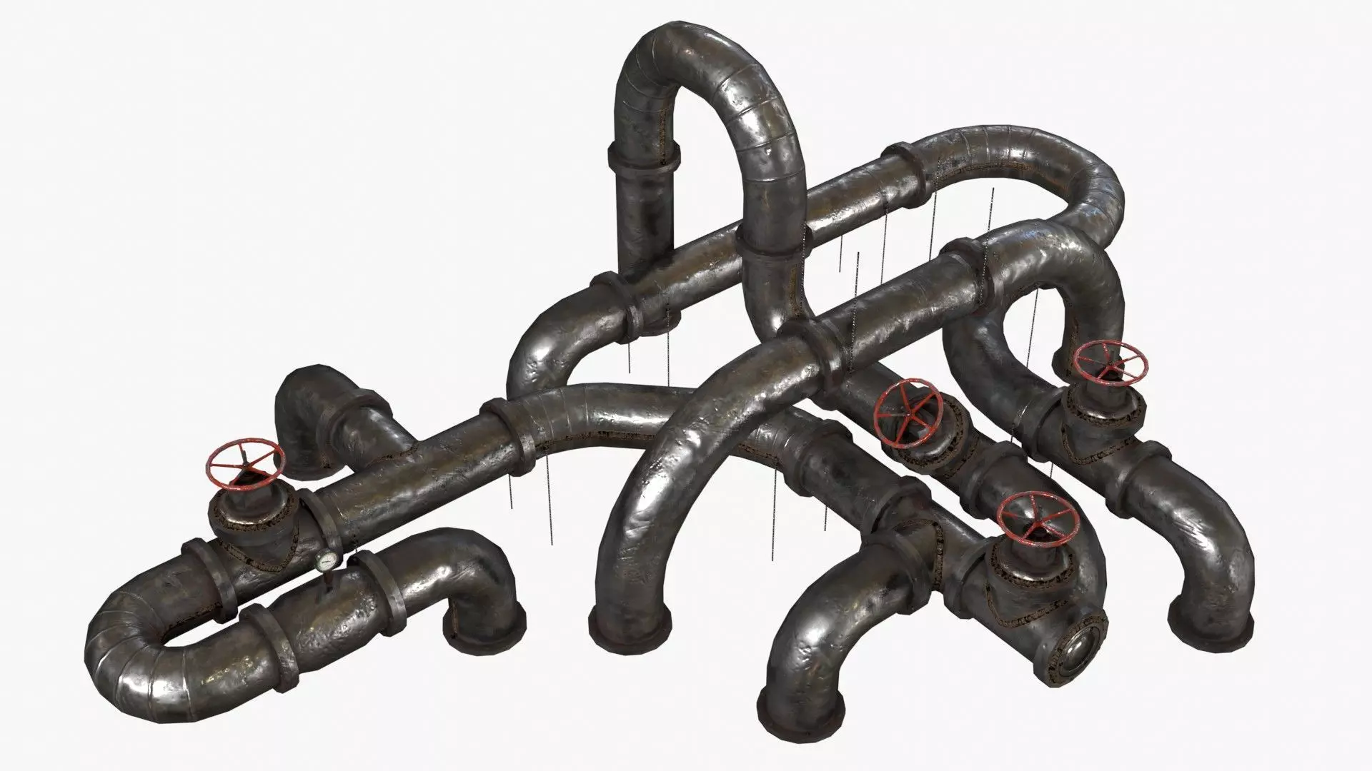 Old Folded Metallic Pipes Low-poly 3D model_0