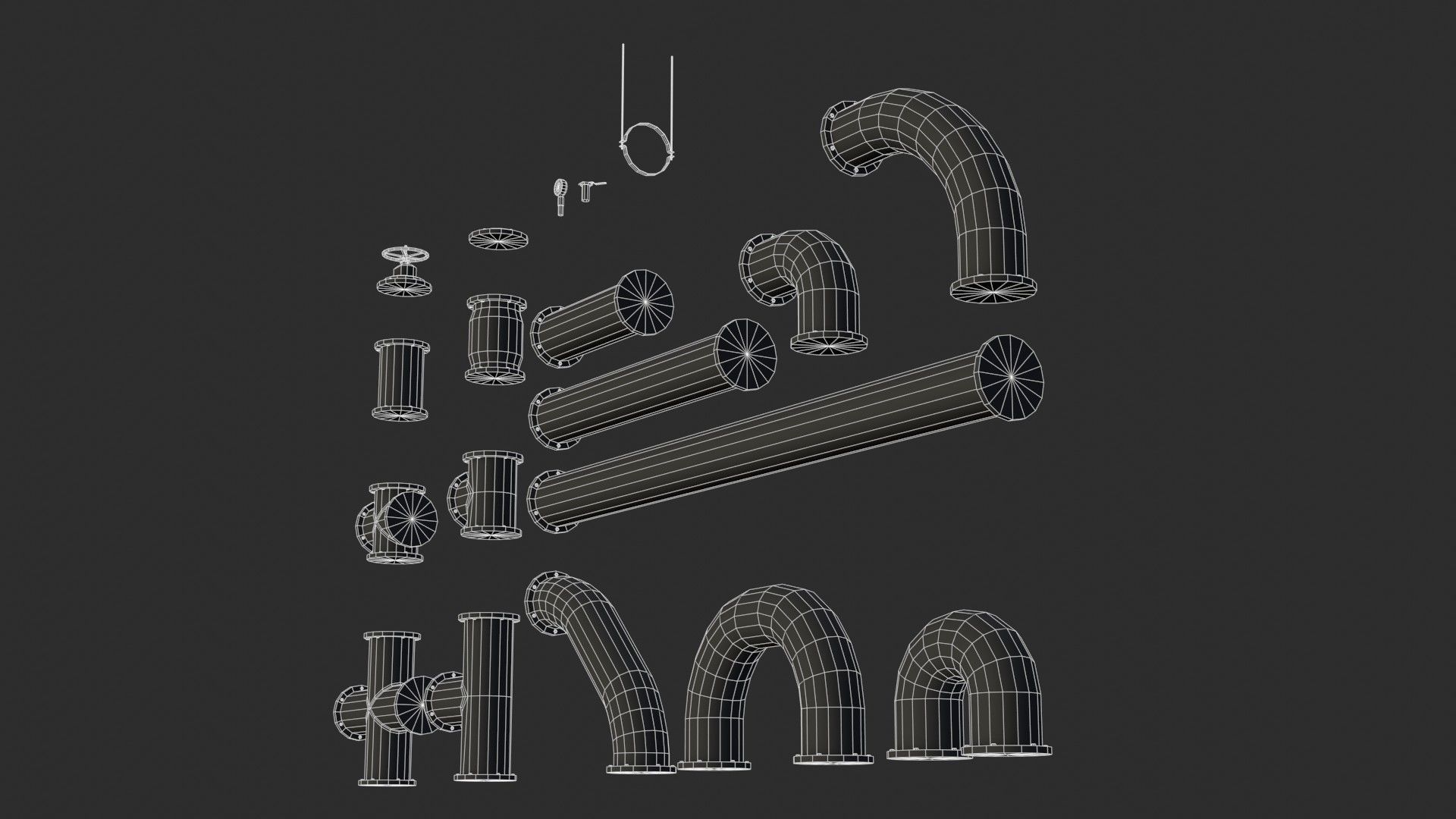 Old Folded Metallic Pipes Low-poly 3D model_13