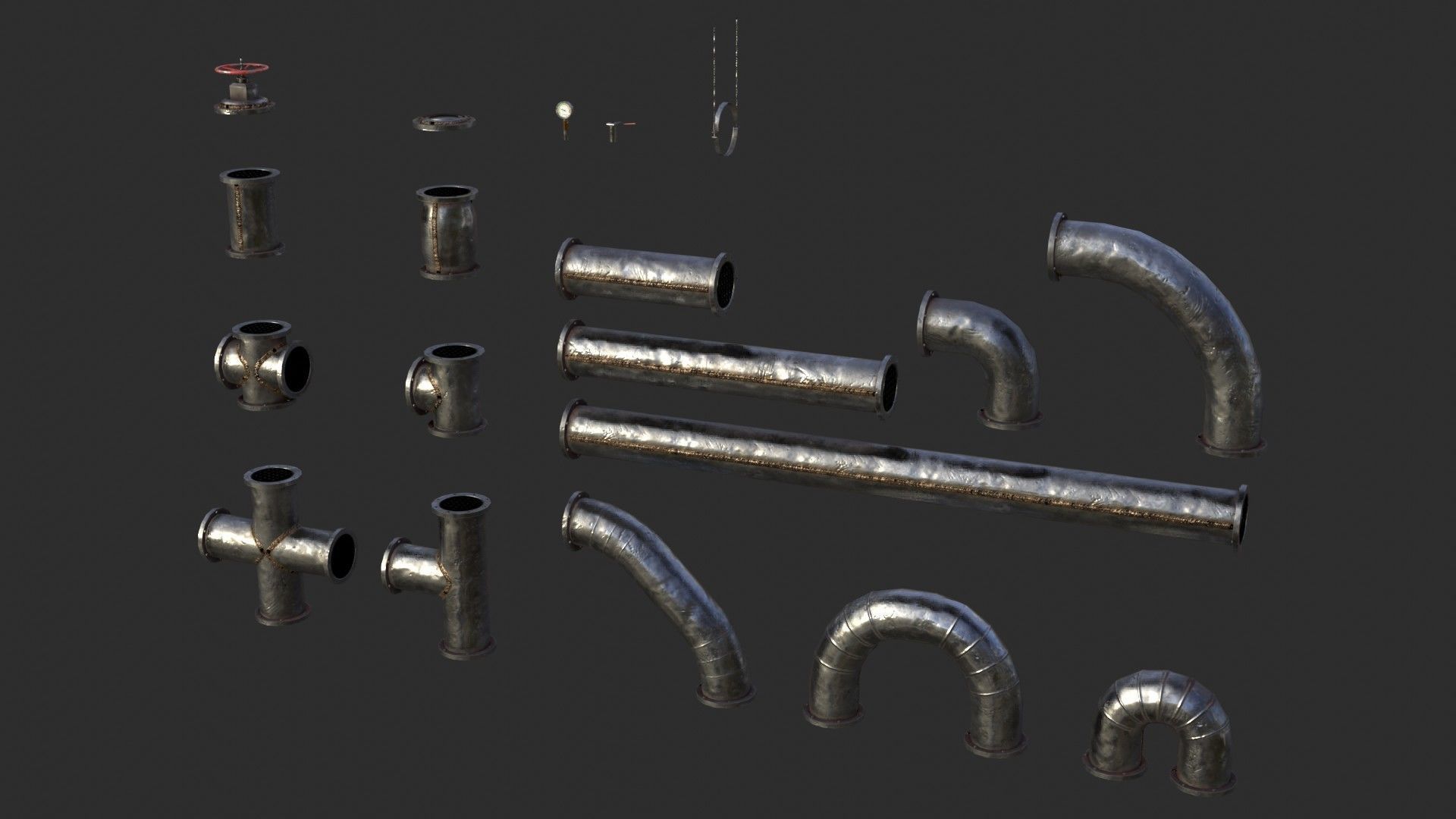 Old Folded Metallic Pipes Low-poly 3D model_2