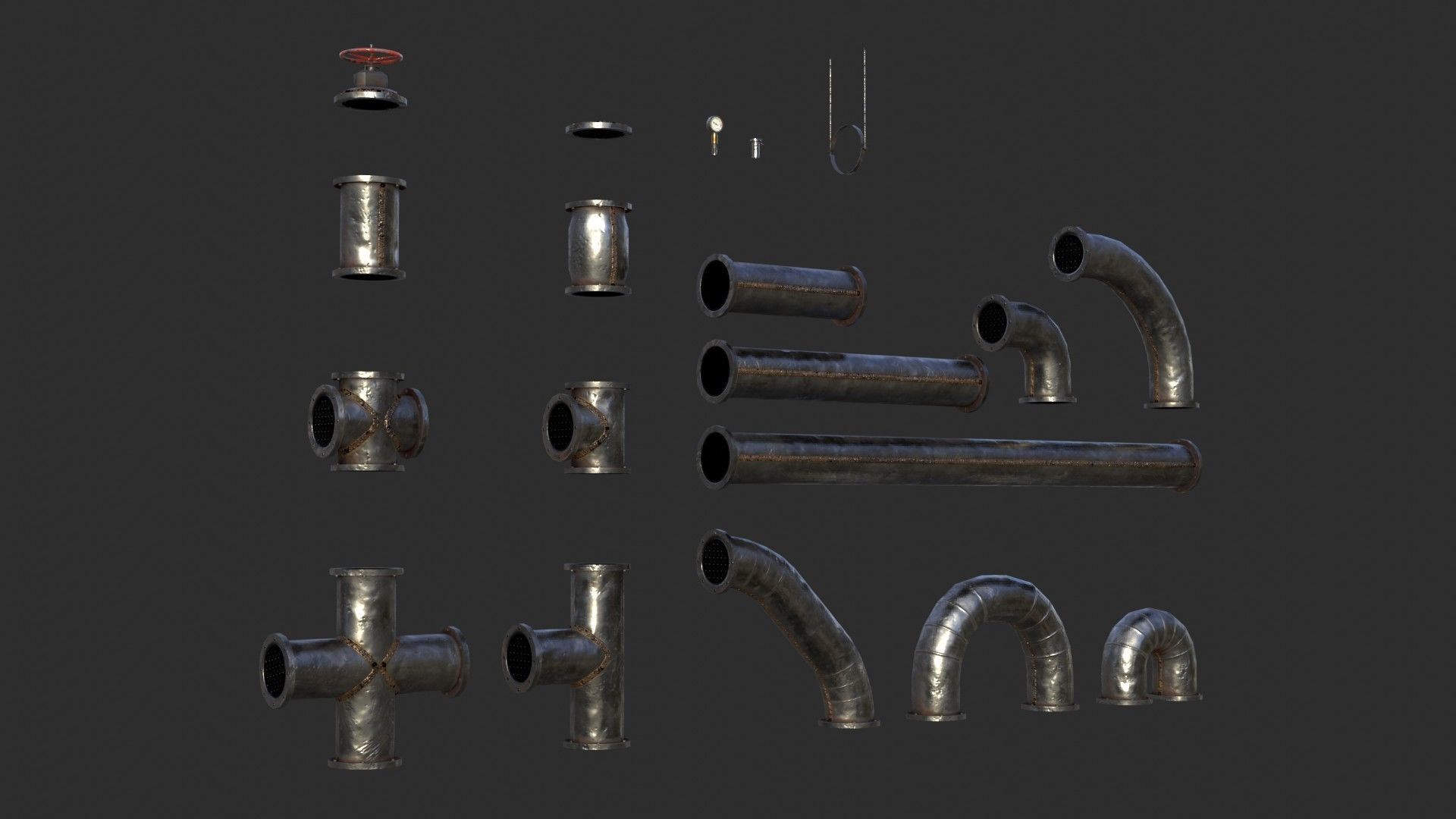 Old Folded Metallic Pipes Low-poly 3D model_3