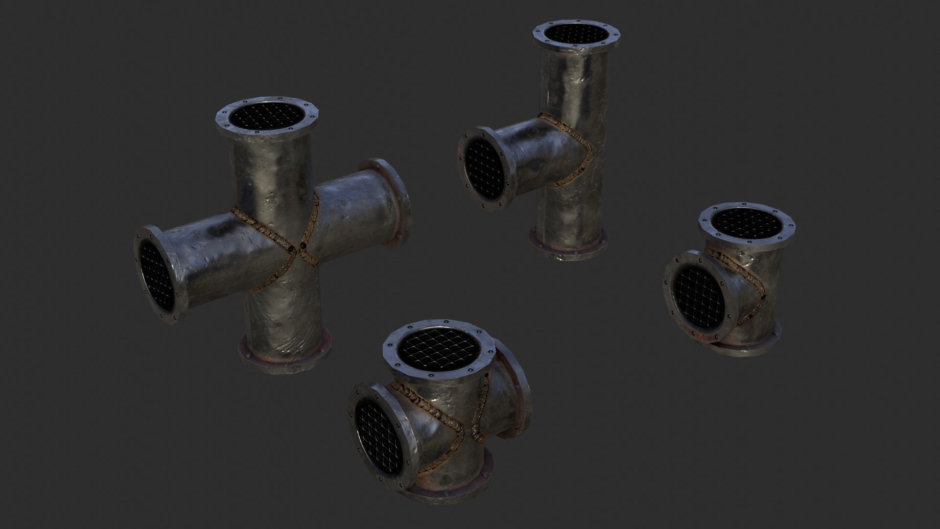 Old Folded Metallic Pipes Low-poly 3D model_8