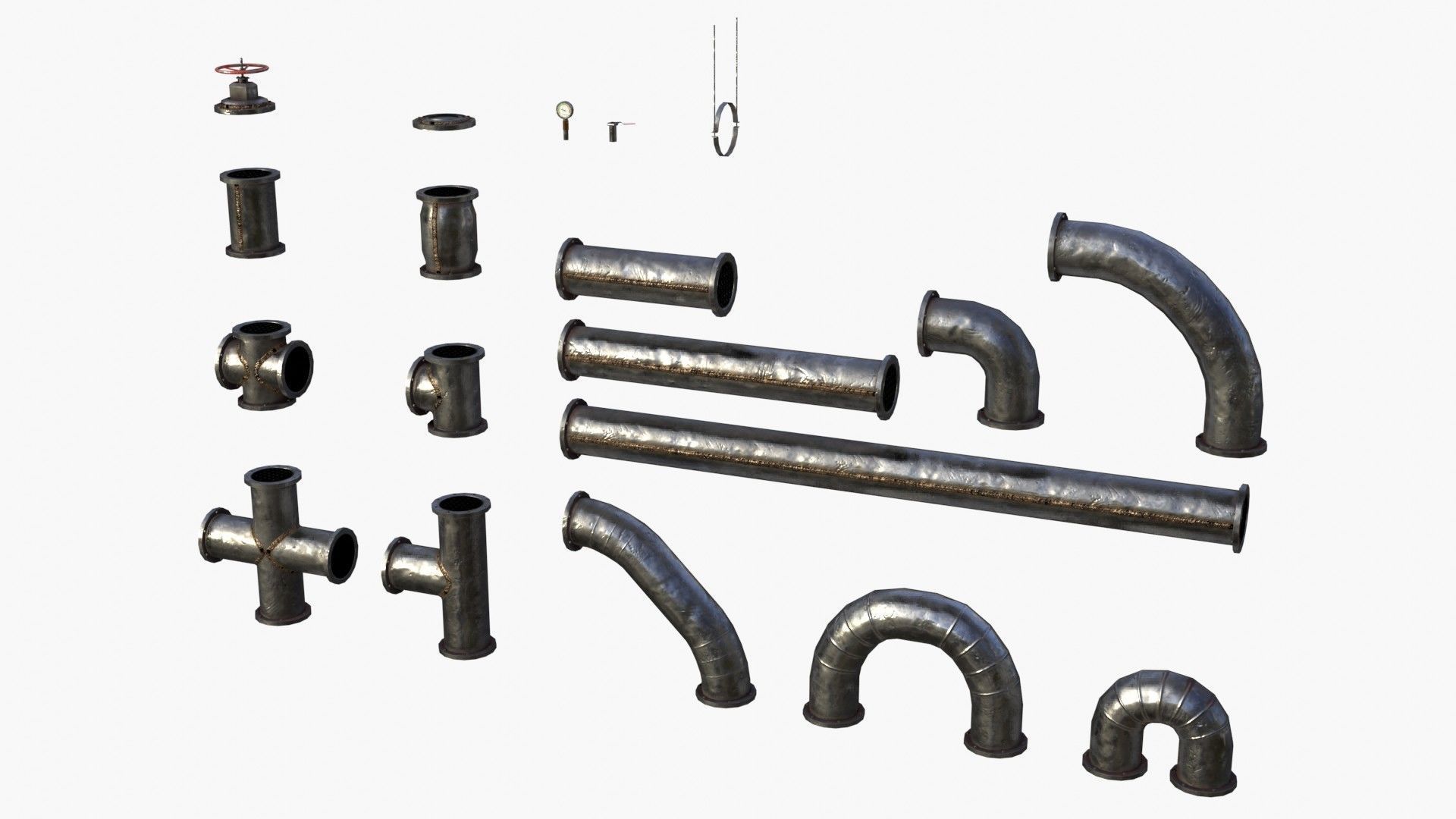 Old Folded Metallic Pipes Low-poly 3D model_1