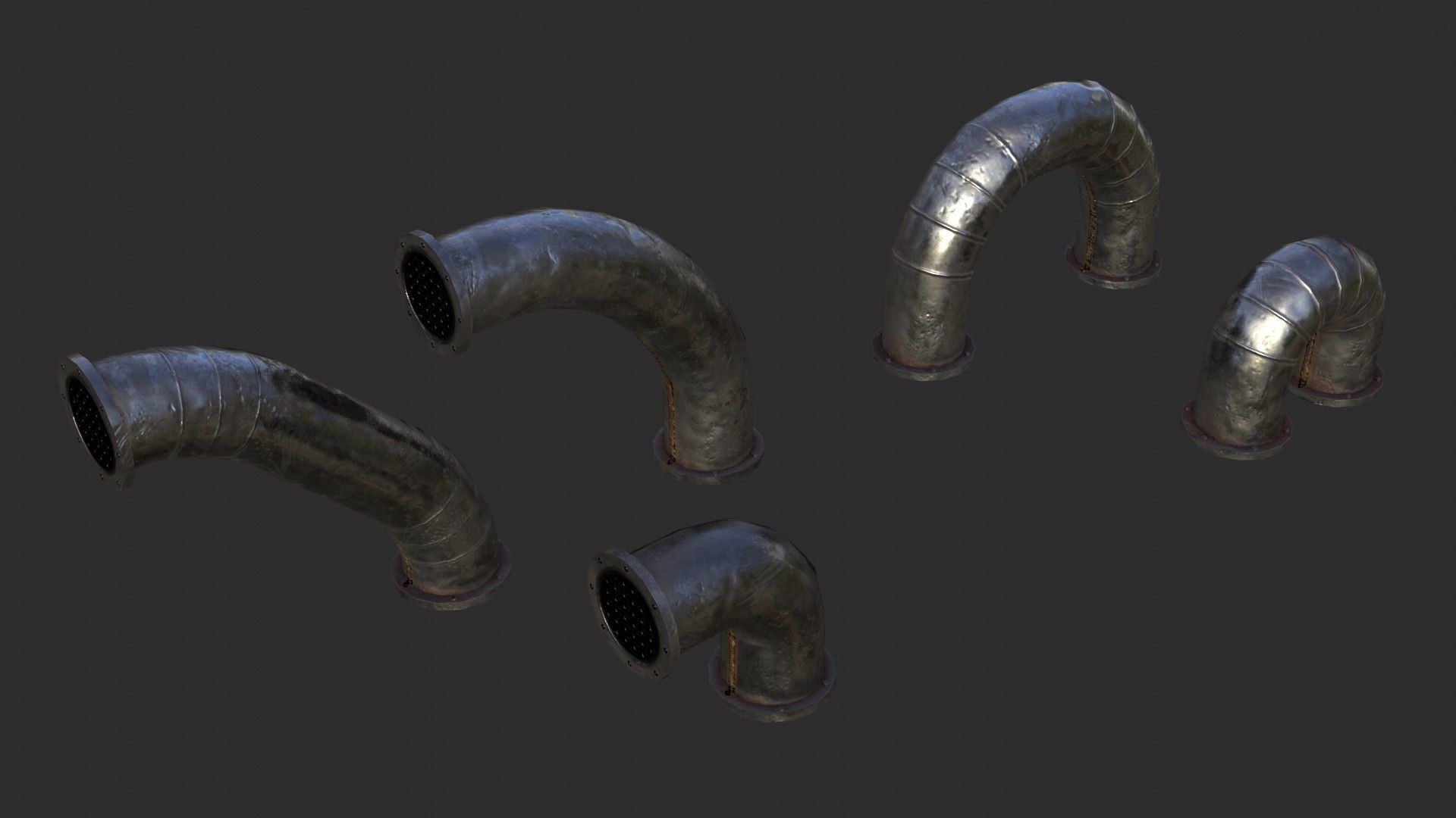 Old Folded Metallic Pipes Low-poly 3D model_6