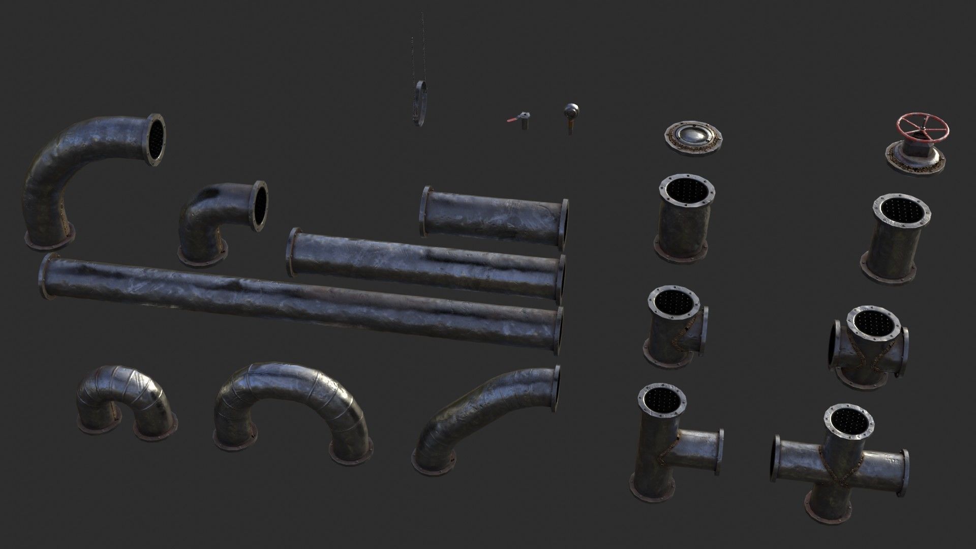 Old Folded Metallic Pipes Low-poly 3D model_4