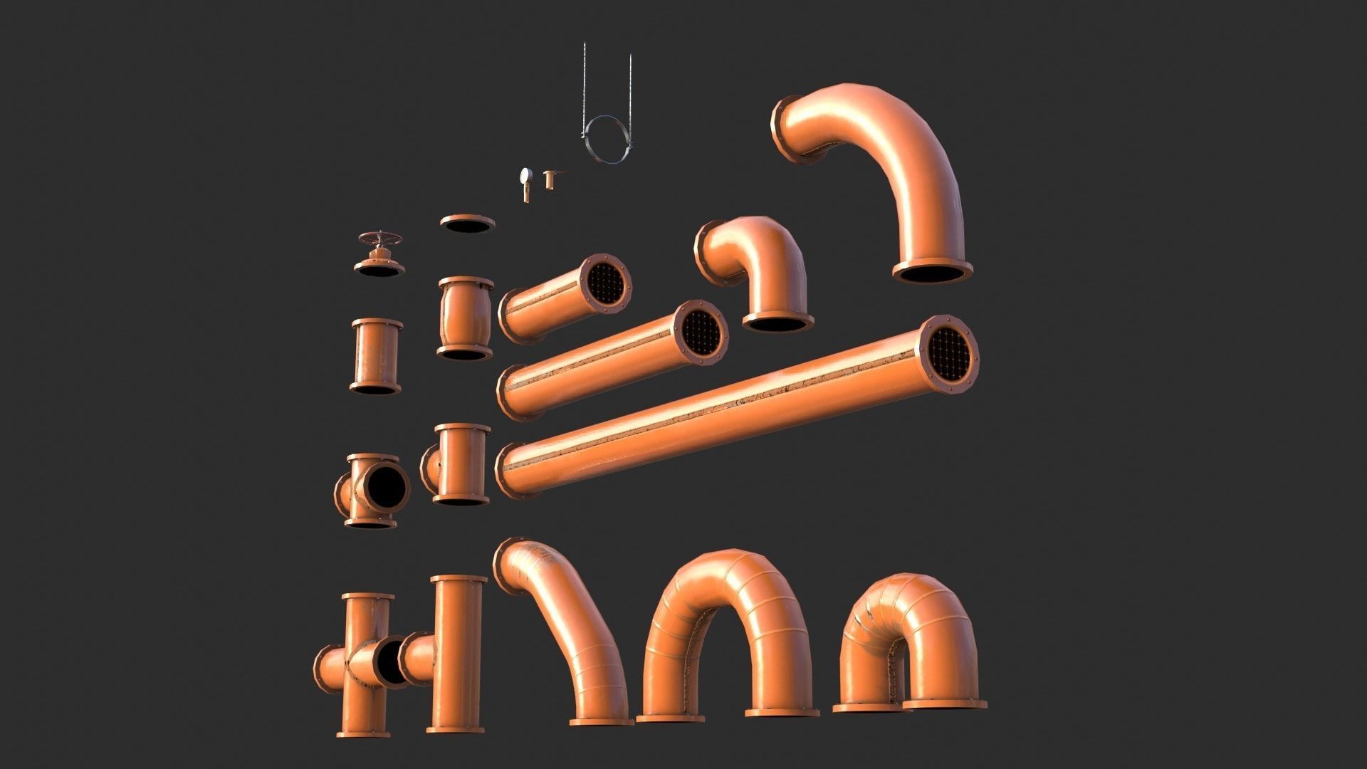 Painted Pipes Low-poly 3D model_10