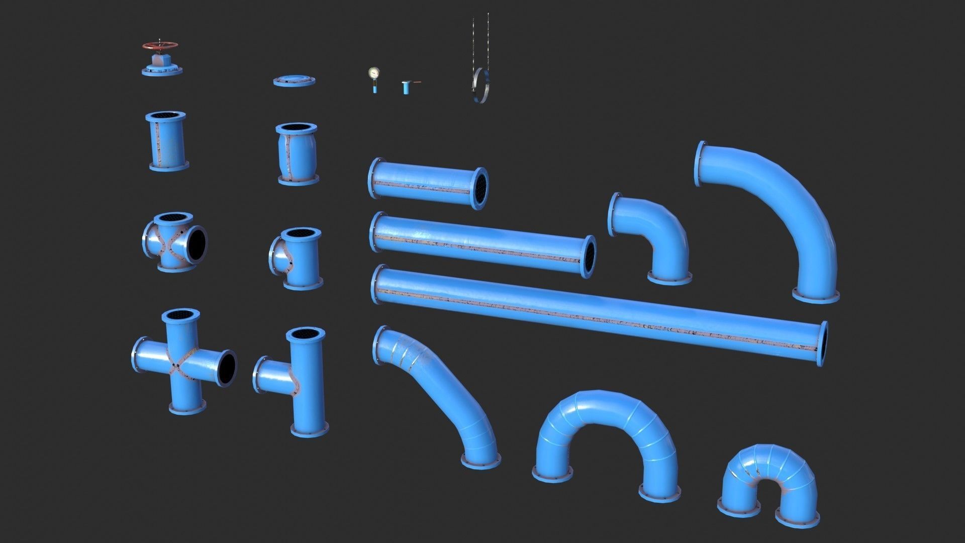 Painted Pipes Low-poly 3D model_4