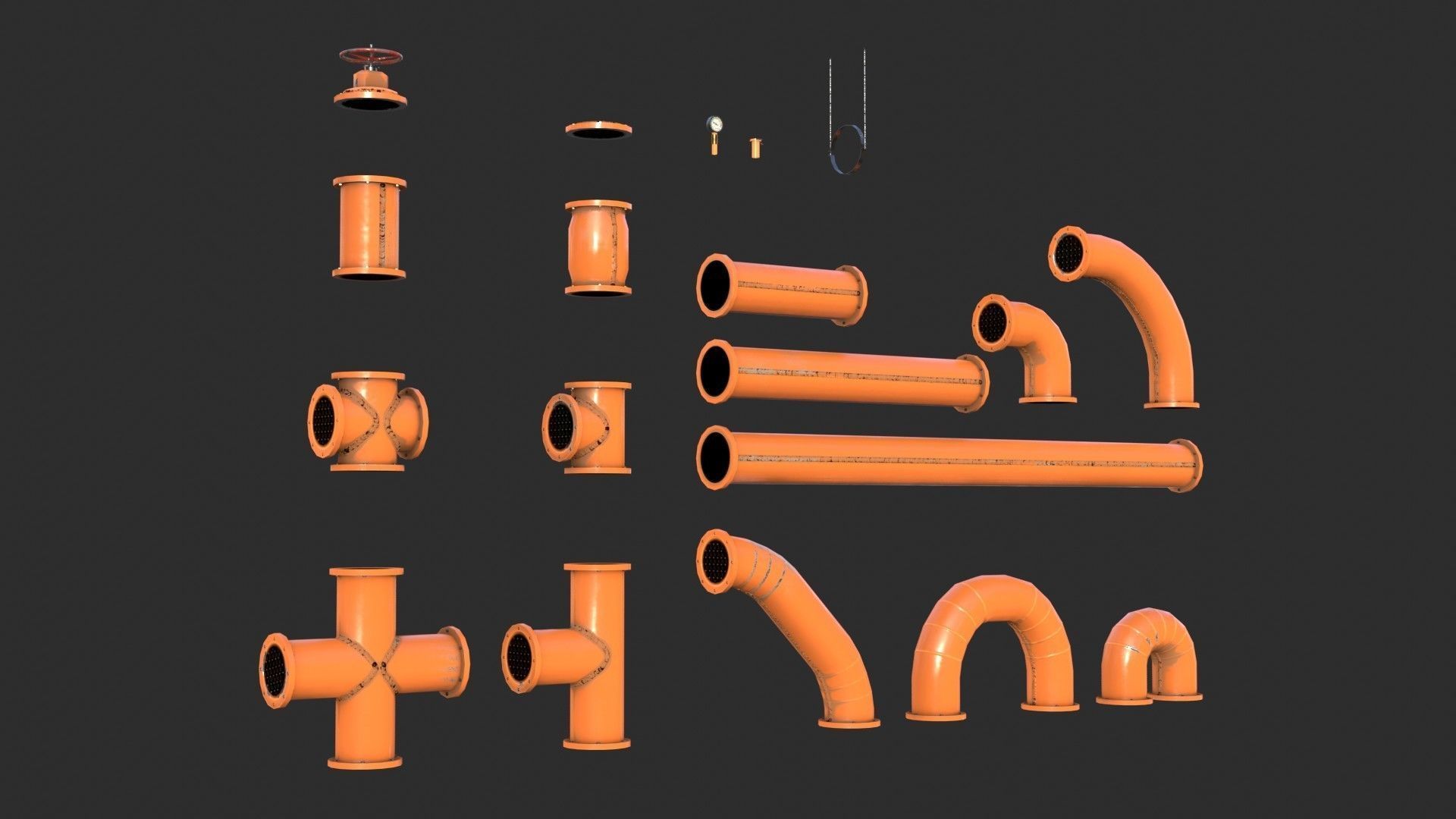 Painted Pipes Low-poly 3D model_8