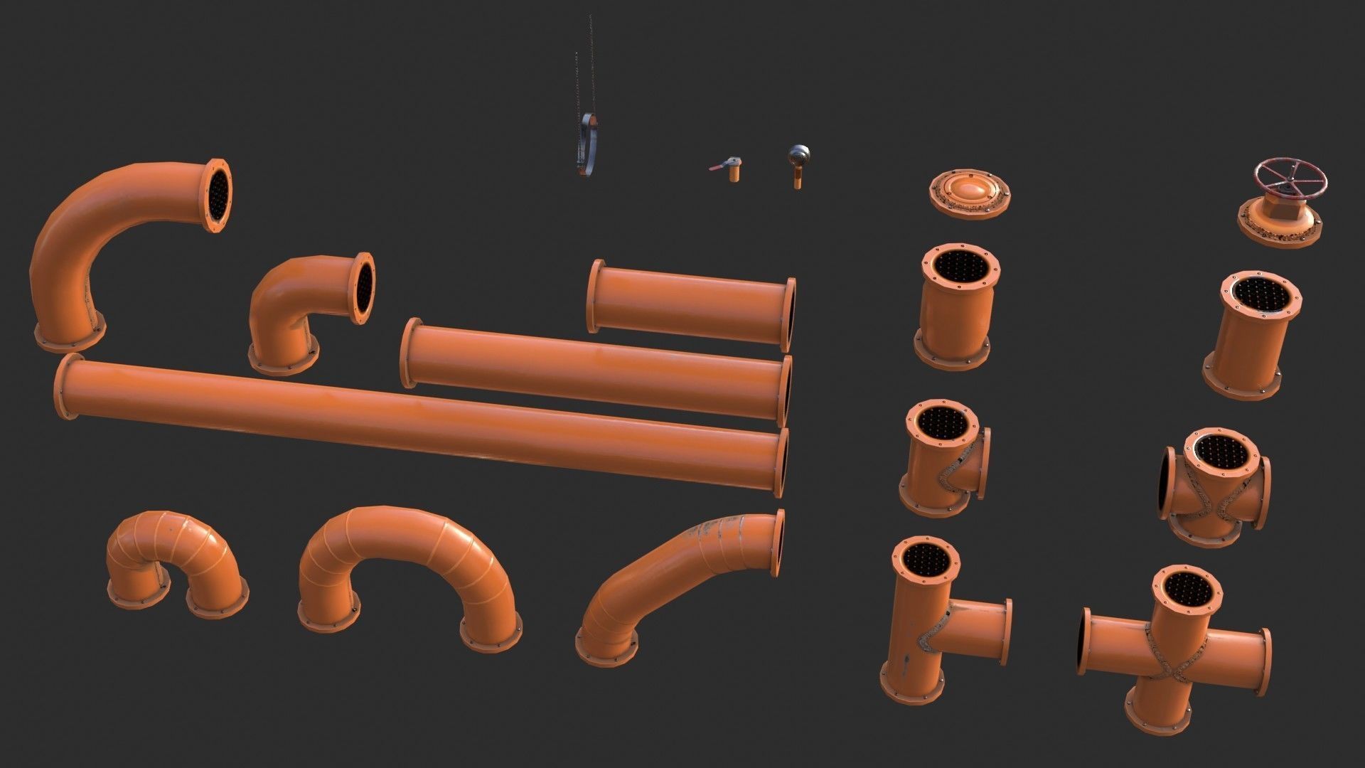 Painted Pipes Low-poly 3D model_9