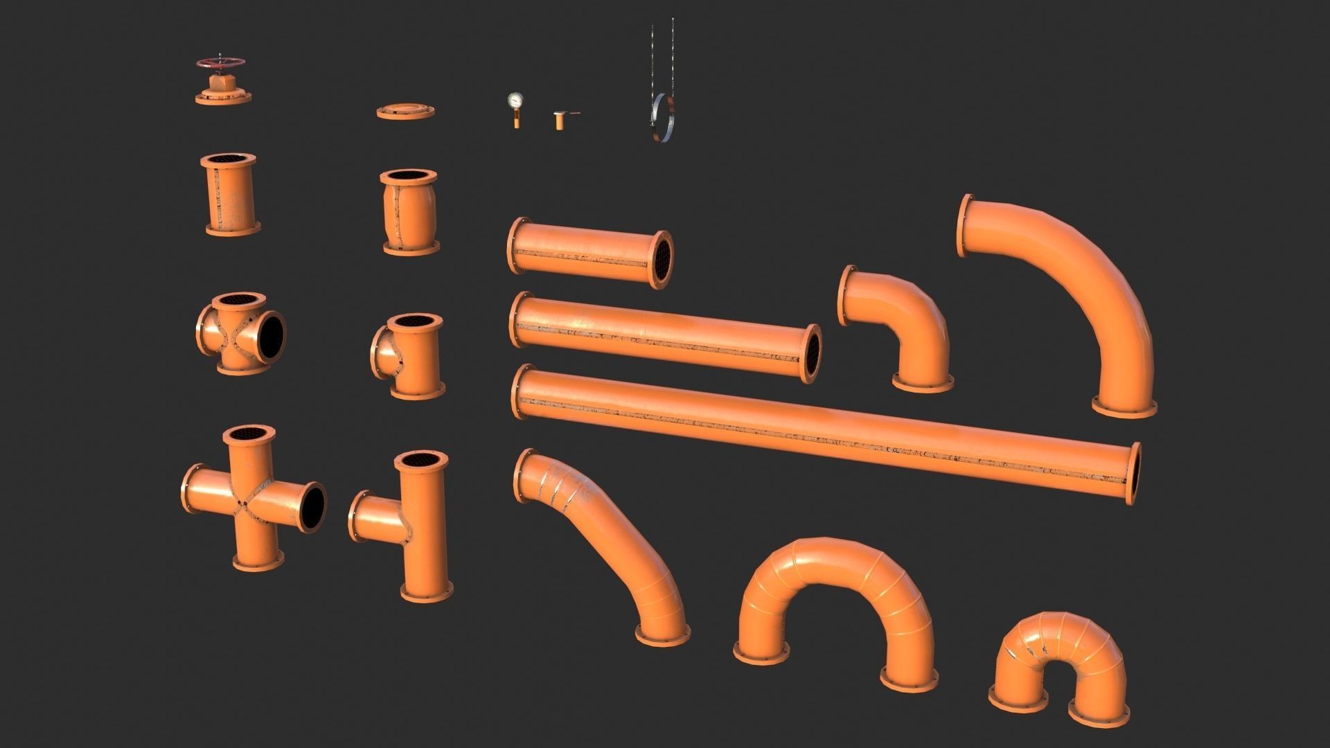 Painted Pipes Low-poly 3D model_3