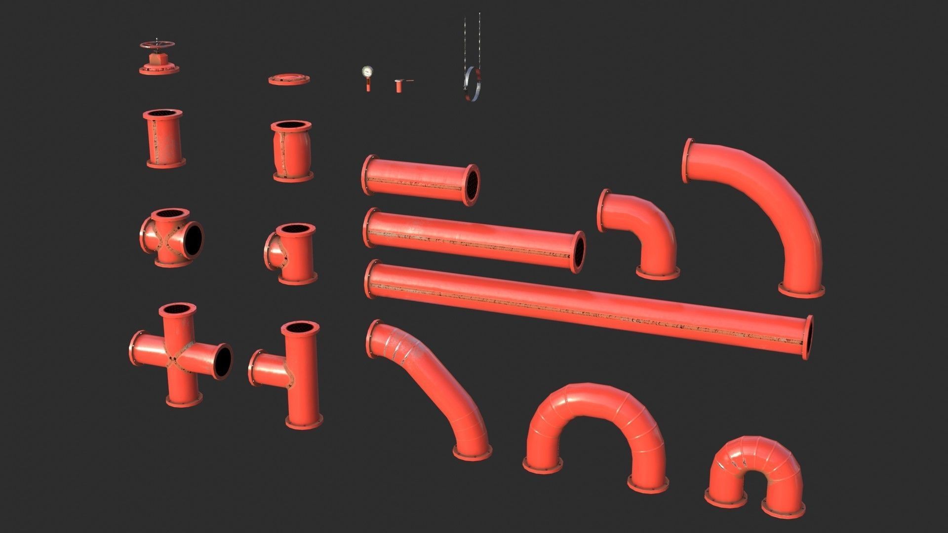 Painted Pipes Low-poly 3D model_5