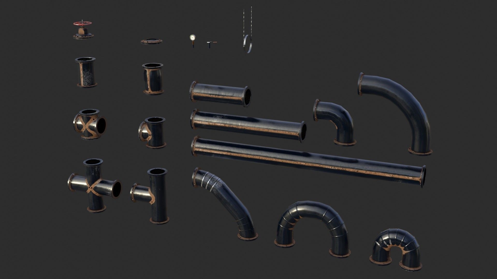 Painted Pipes Low-poly 3D model_7