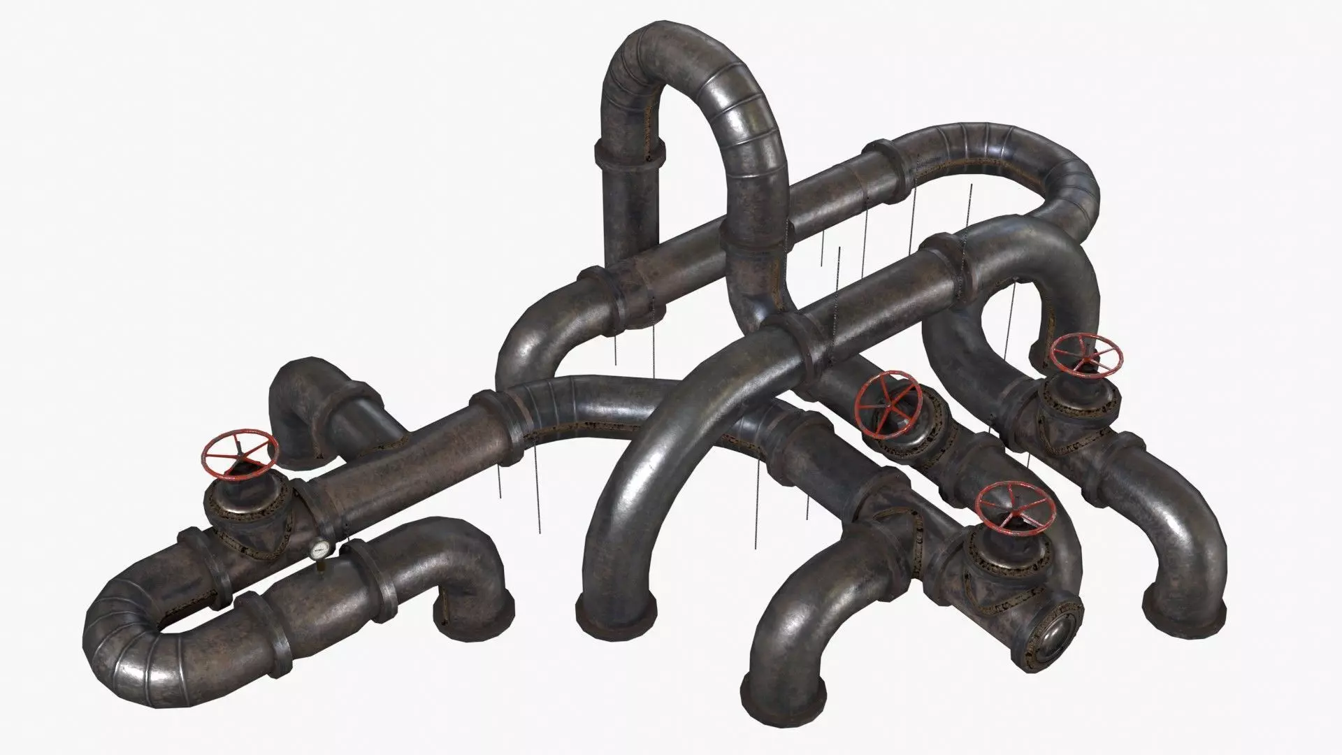 Old Metallic Pipes Low-poly 3D model_0