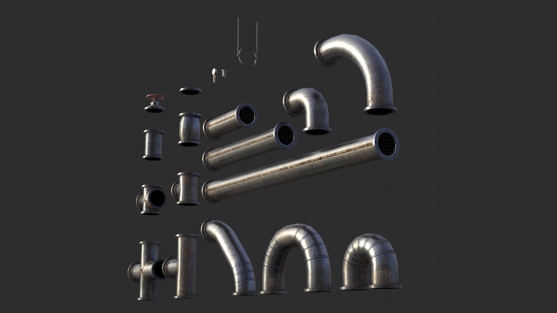 Old Metallic Pipes Low-poly 3D model_5