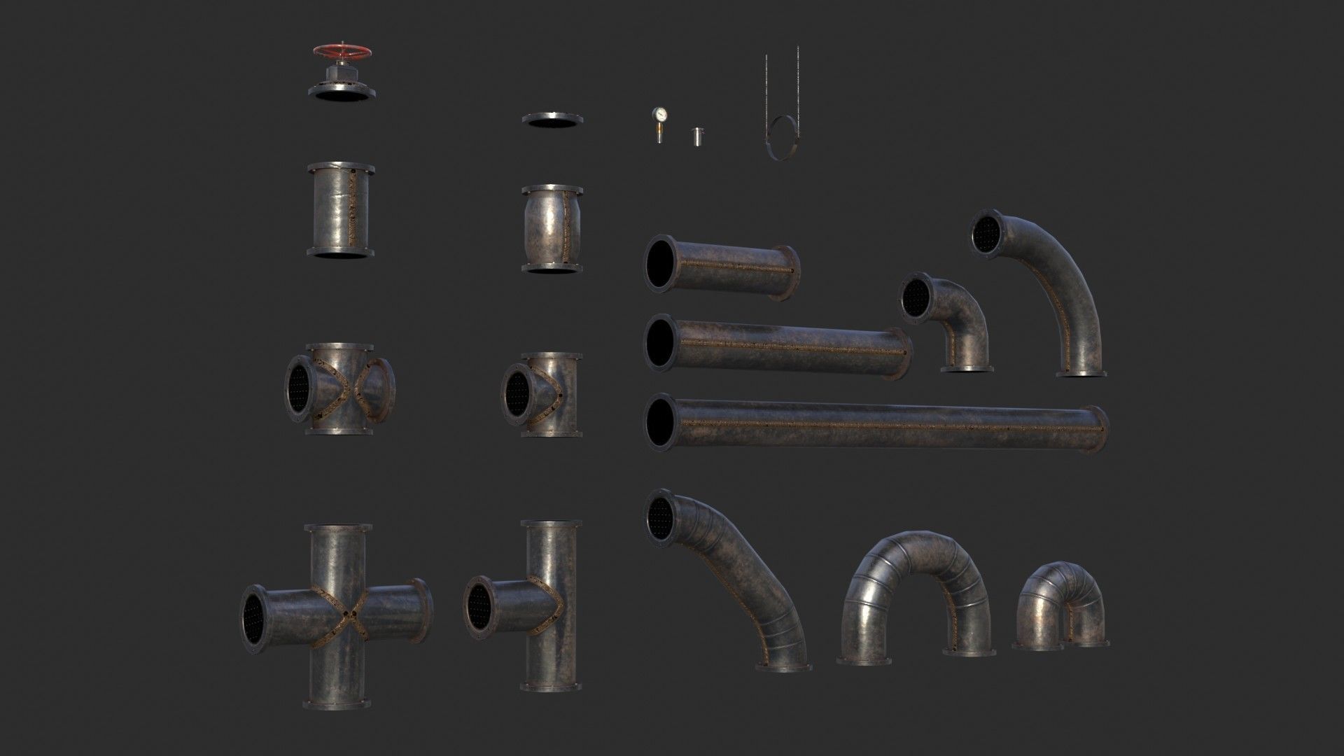 Old Metallic Pipes Low-poly 3D model_3
