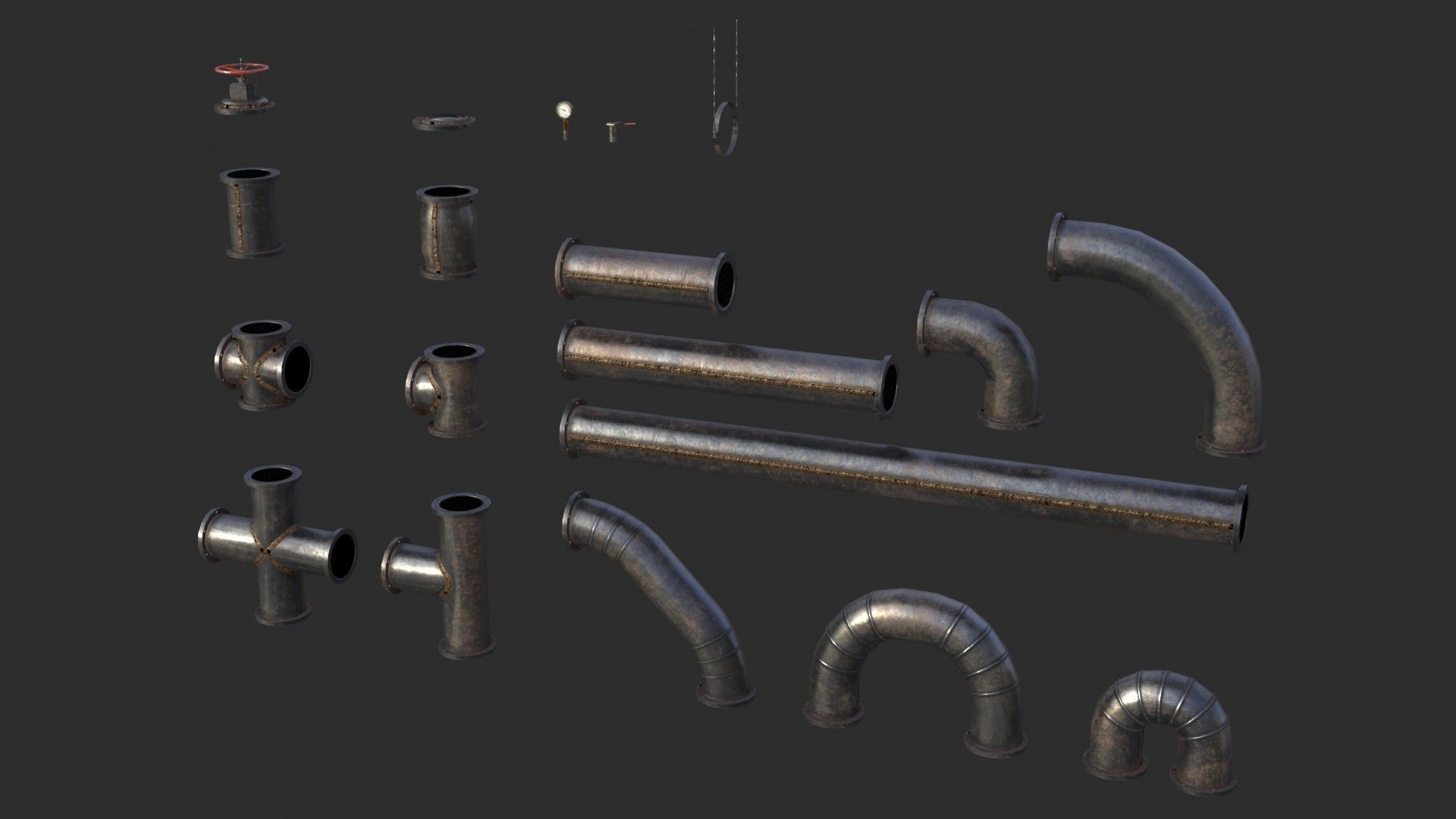 Old Metallic Pipes Low-poly 3D model_2