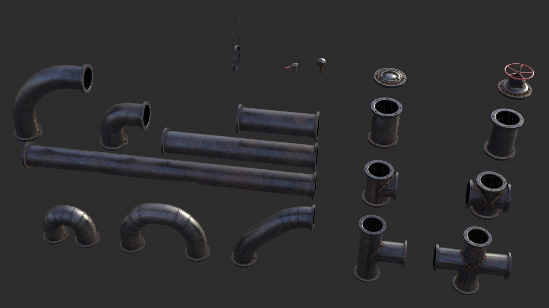 Old Metallic Pipes Low-poly 3D model_4