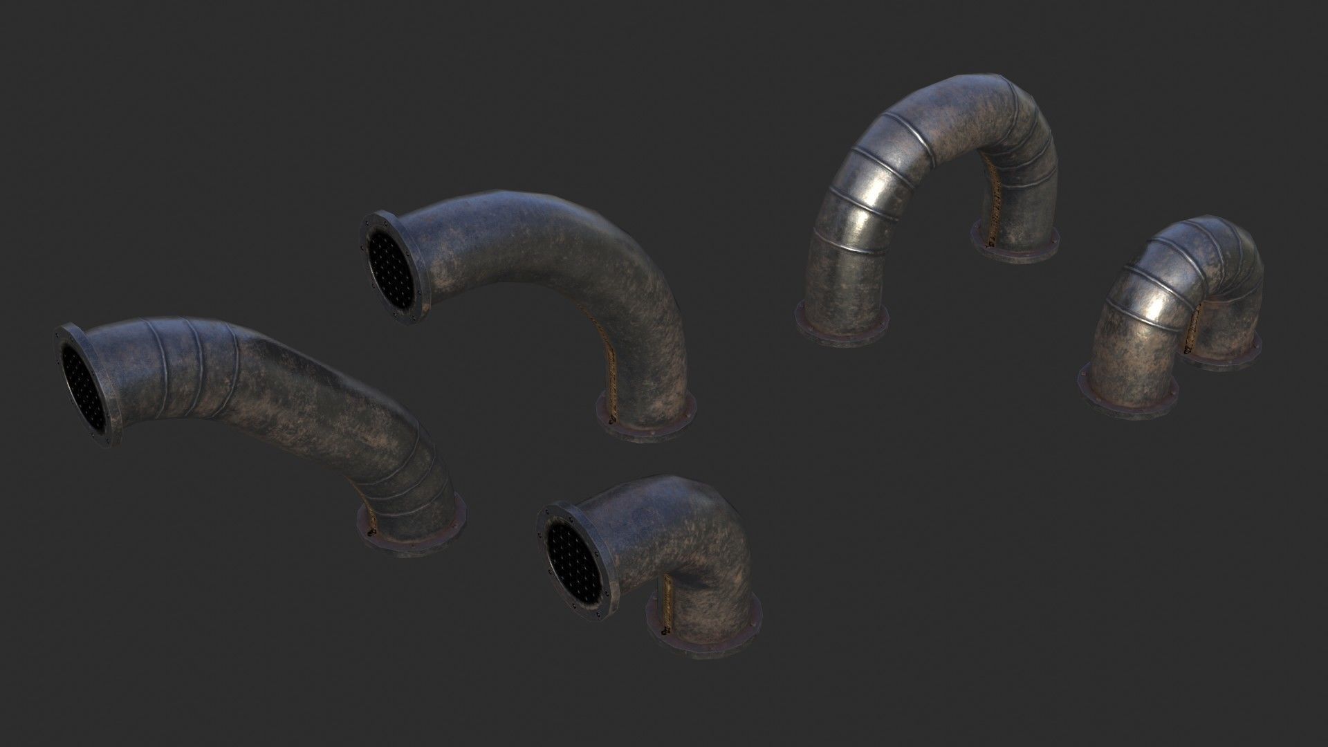 Old Metallic Pipes Low-poly 3D model_6
