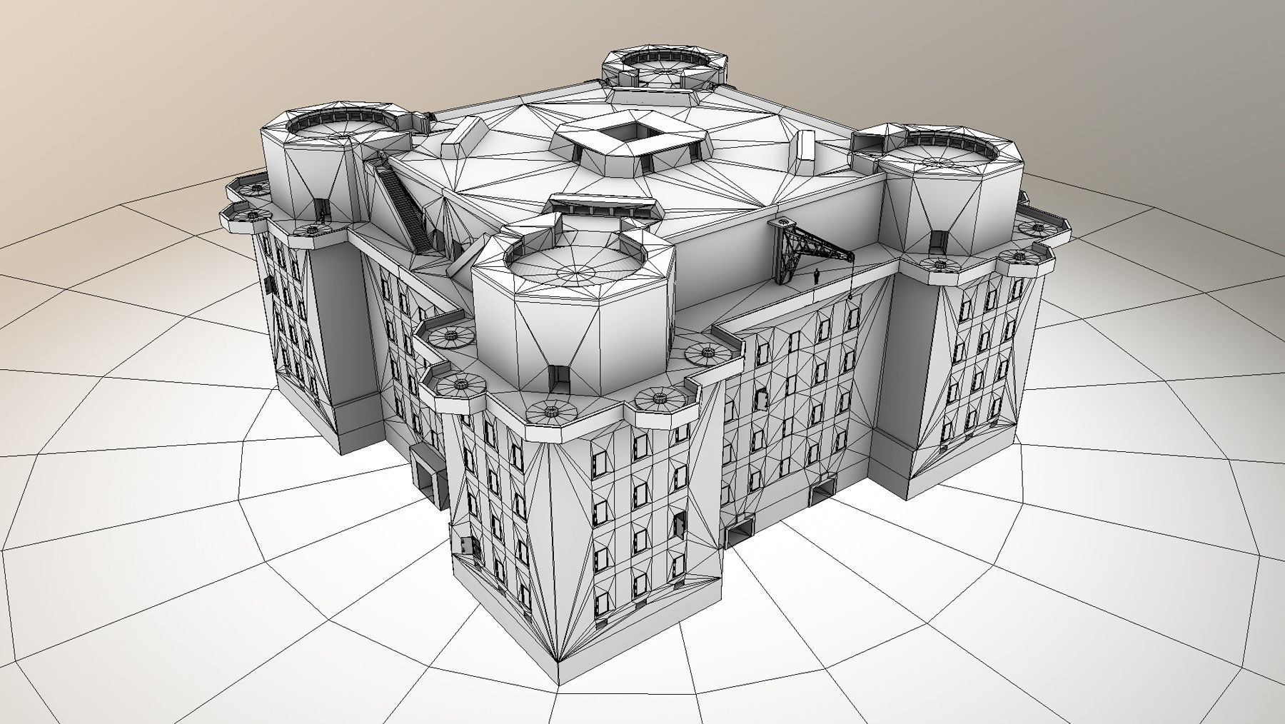 WW2 FlakTurm IV Low-poly 3D model_16