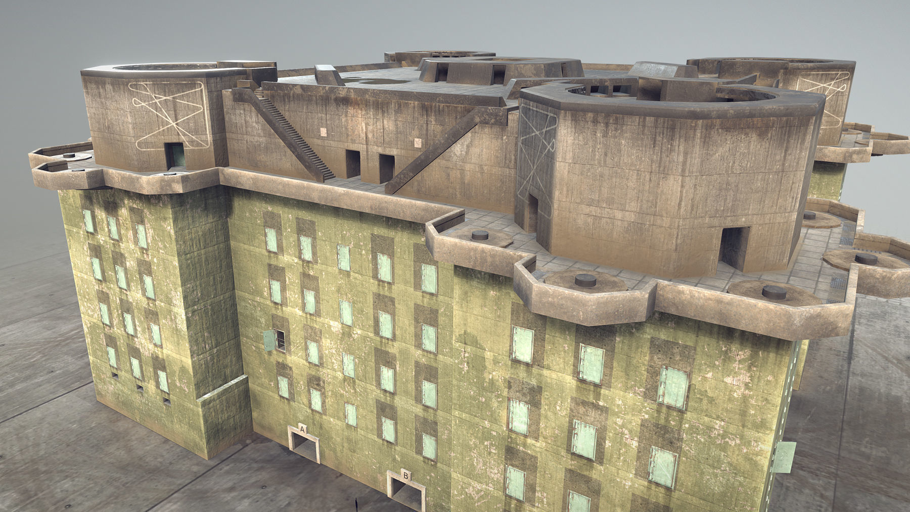 WW2 FlakTurm IV Low-poly 3D model_1