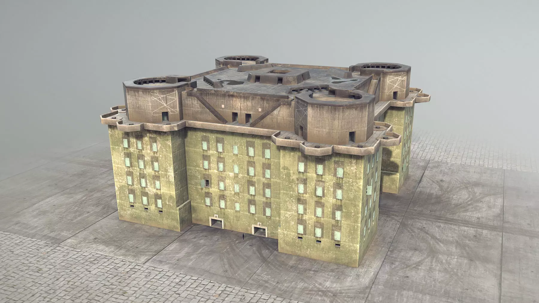 WW2 FlakTurm IV Low-poly 3D model_0