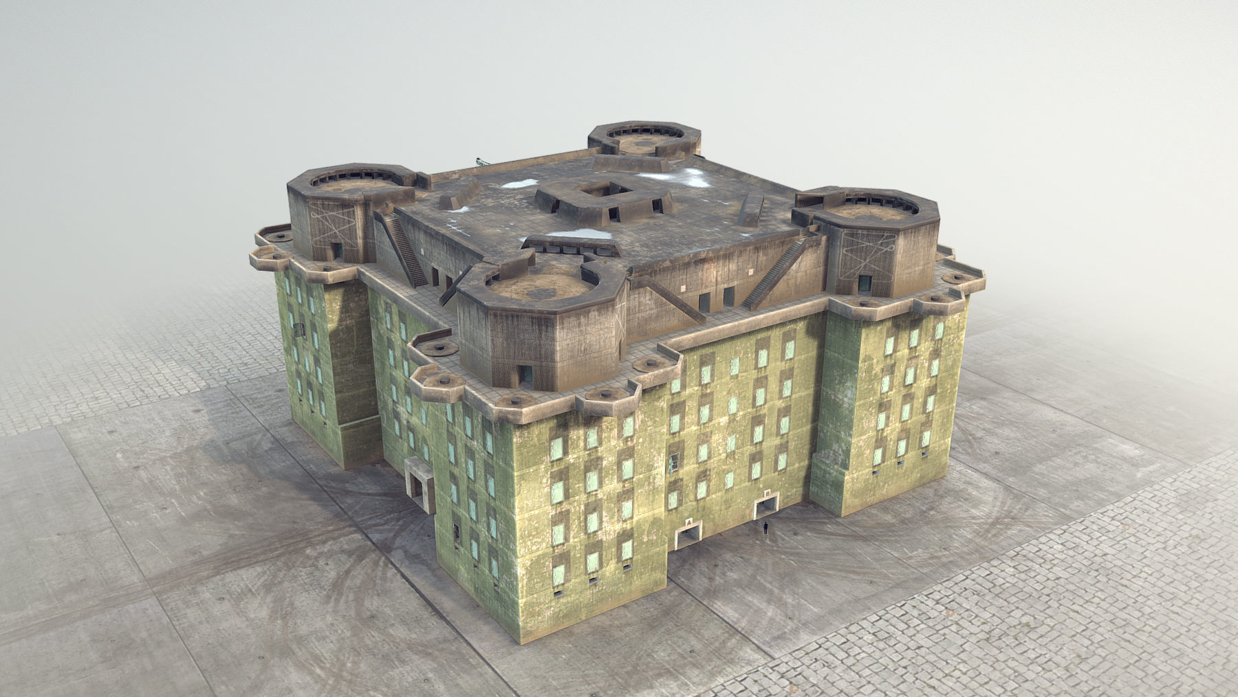 WW2 FlakTurm IV Low-poly 3D model_3