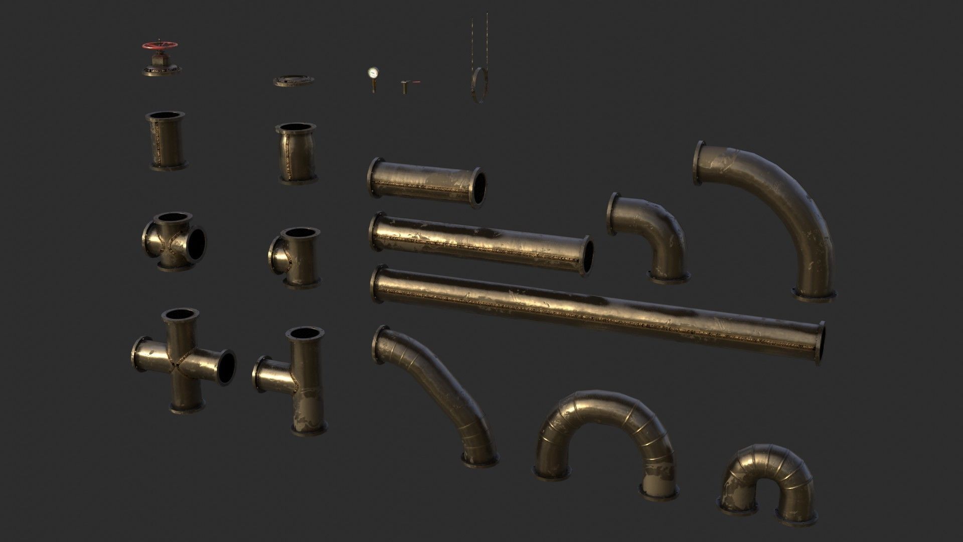 Steampunk Pipes Low-poly 3D model_2