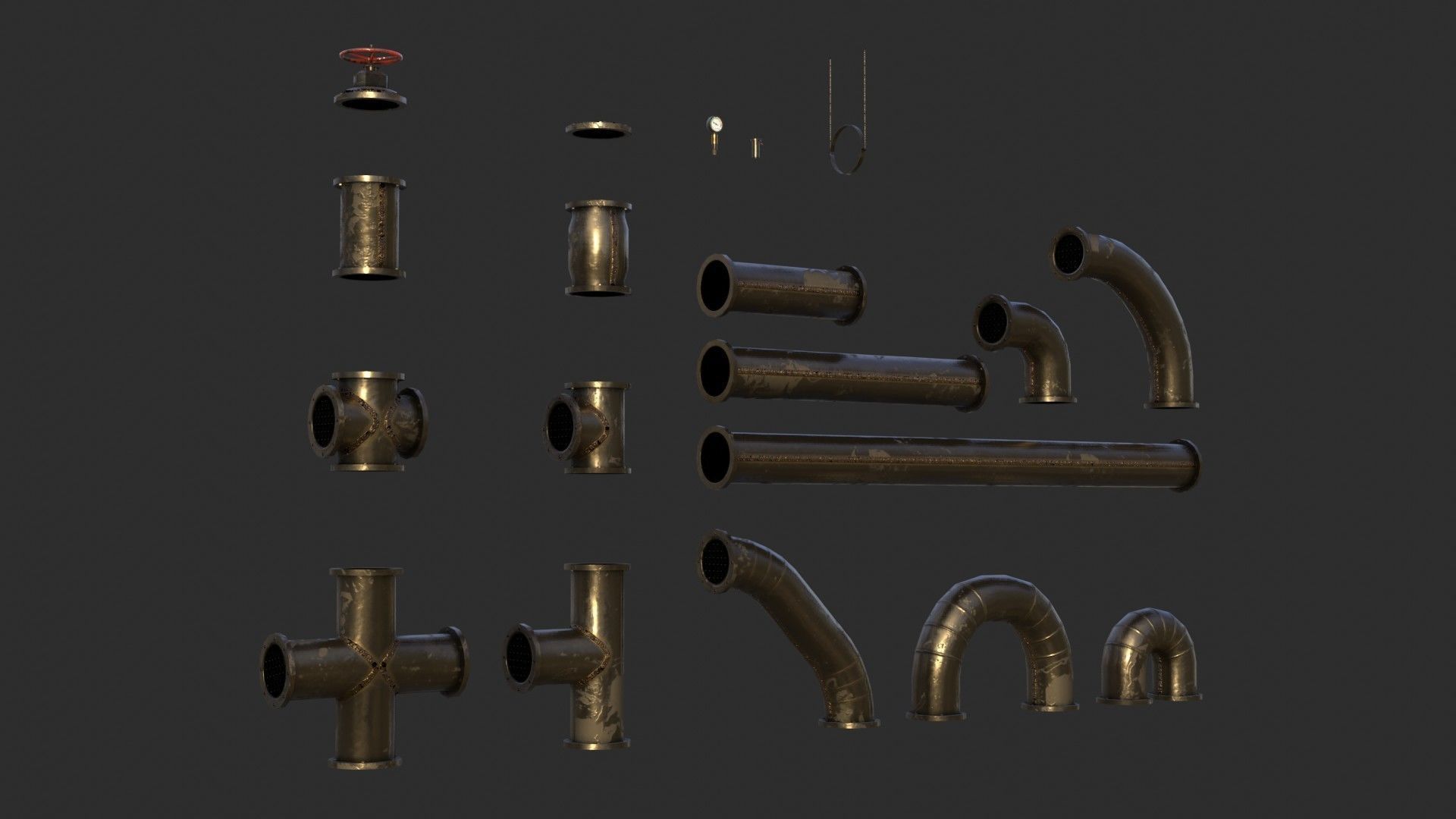 Steampunk Pipes Low-poly 3D model_3