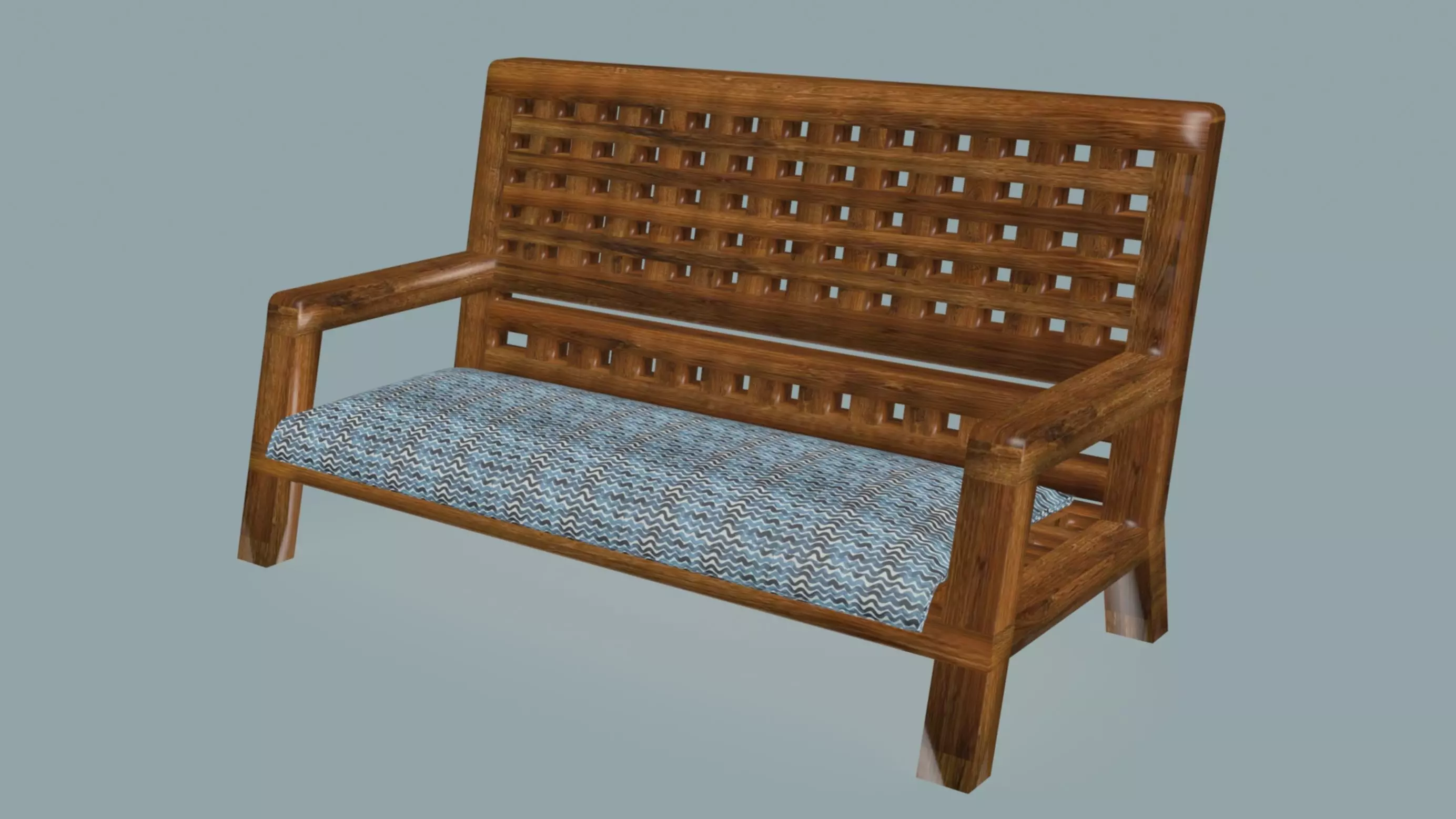 Wooden checkered solid bench Low-poly 3D model