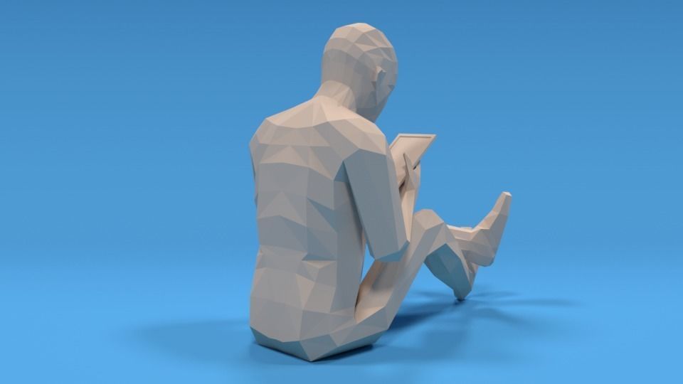 Low Poly Kid Using a Tablet Low-poly 3D model_4