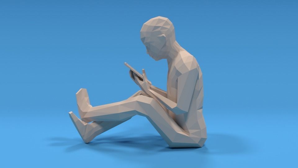 Low Poly Kid Using a Tablet Low-poly 3D model_1