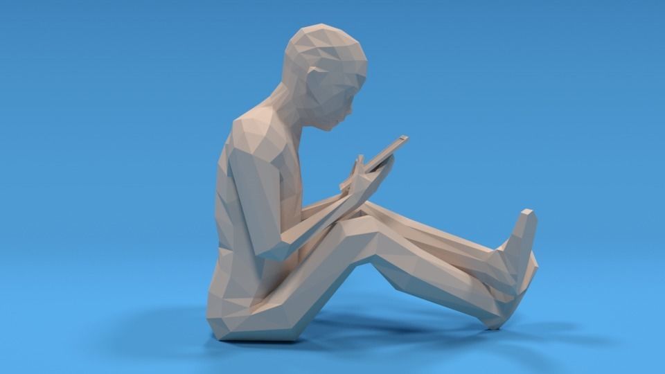 Low Poly Kid Using a Tablet Low-poly 3D model_7