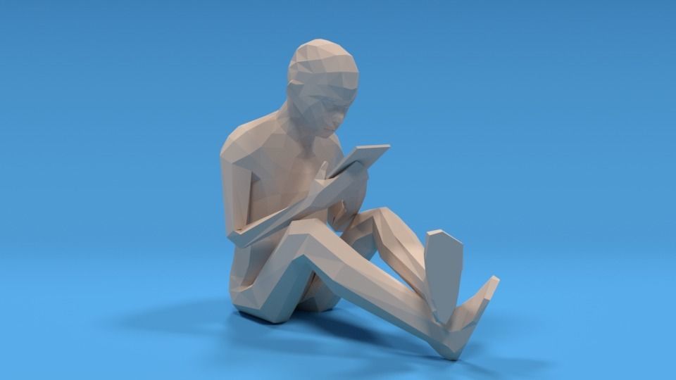 Low Poly Kid Using a Tablet Low-poly 3D model_6