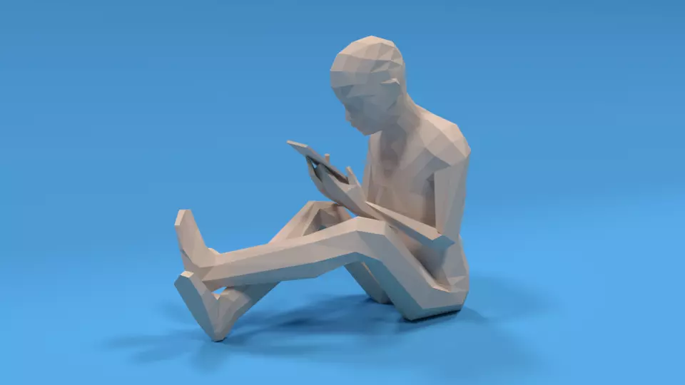 Low Poly Kid Using a Tablet Low-poly 3D model_0