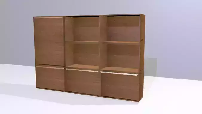 Wardrobe - 3D - Low poly wooden bookcase with shelves