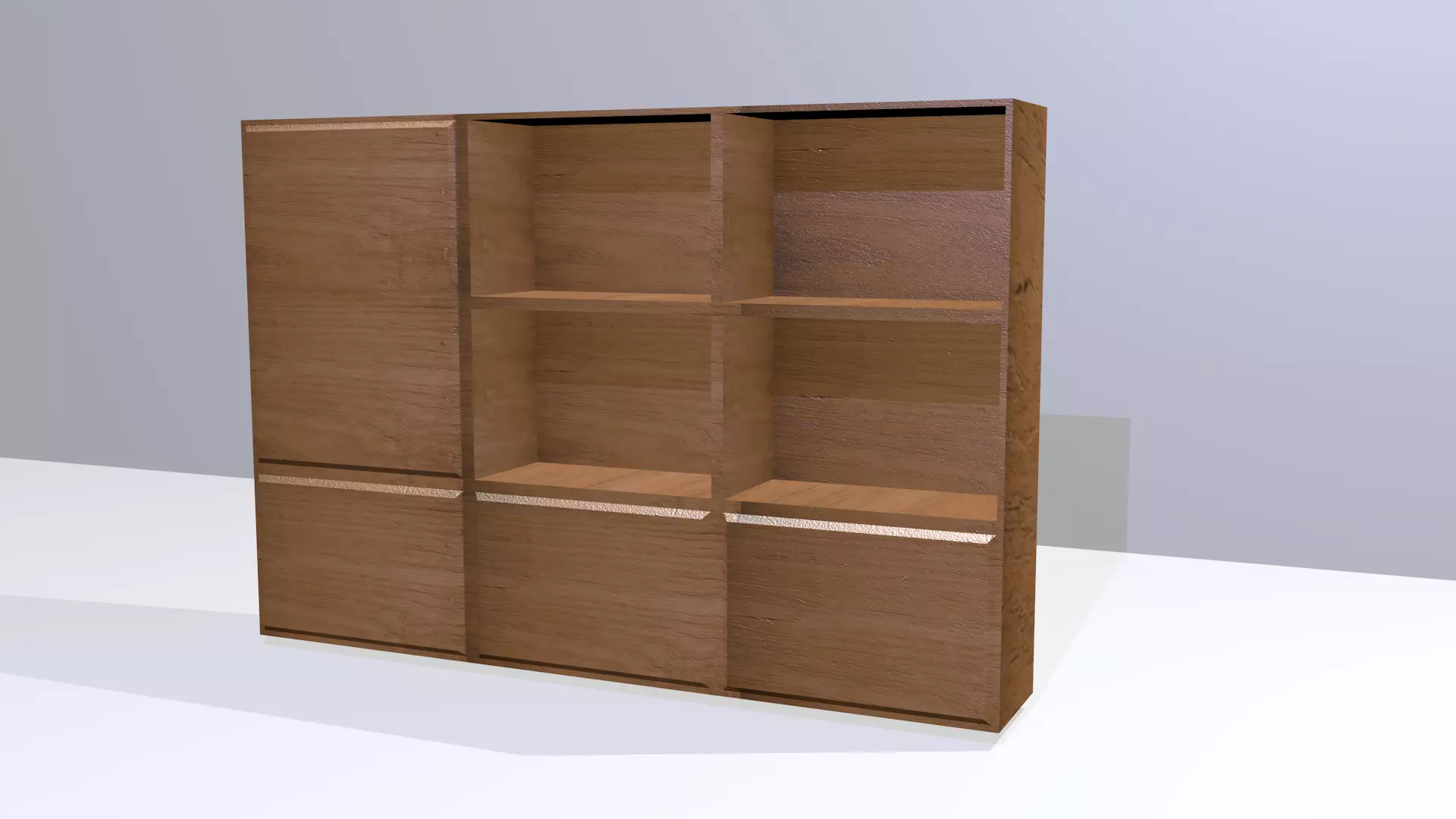 Wardrobe - 3D - Low poly wooden bookcase with shelves Low-poly 3D model