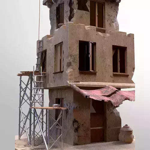 Middle East Style Old Adobe Building Design 3D Low-poly 3D model