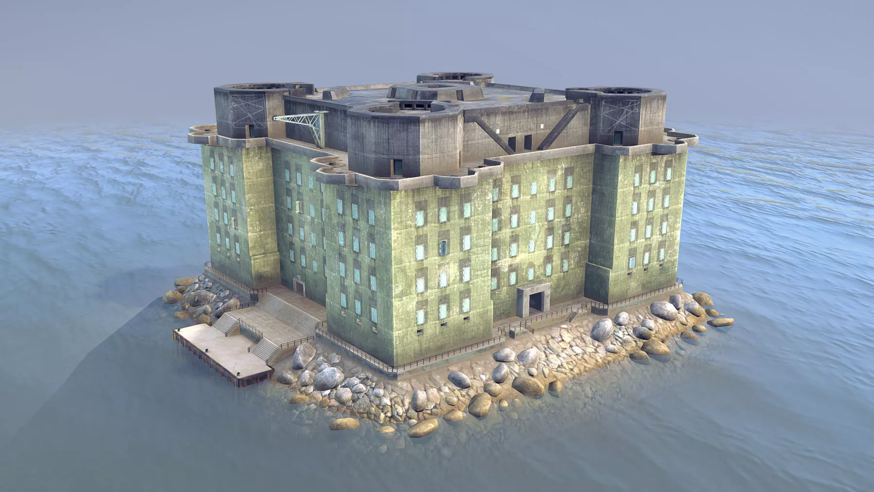 WW2 FlakTurm IV Island Low-poly 3D model_0