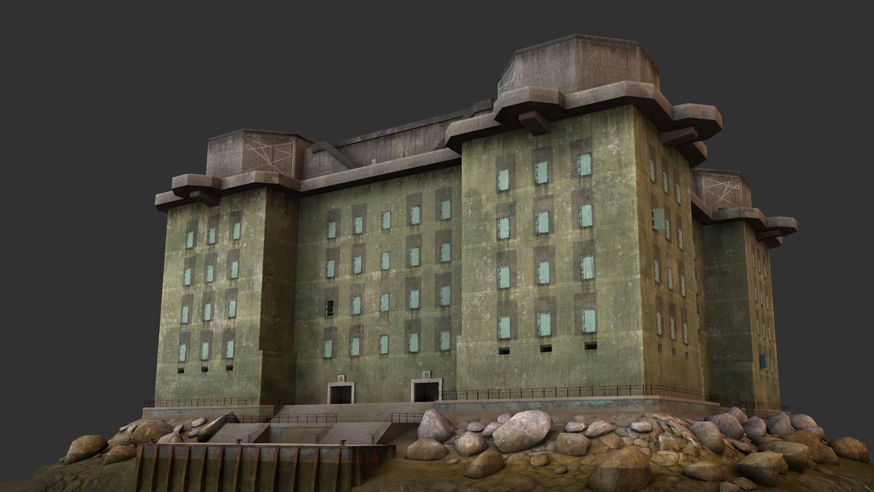 WW2 FlakTurm IV Island Low-poly 3D model_10