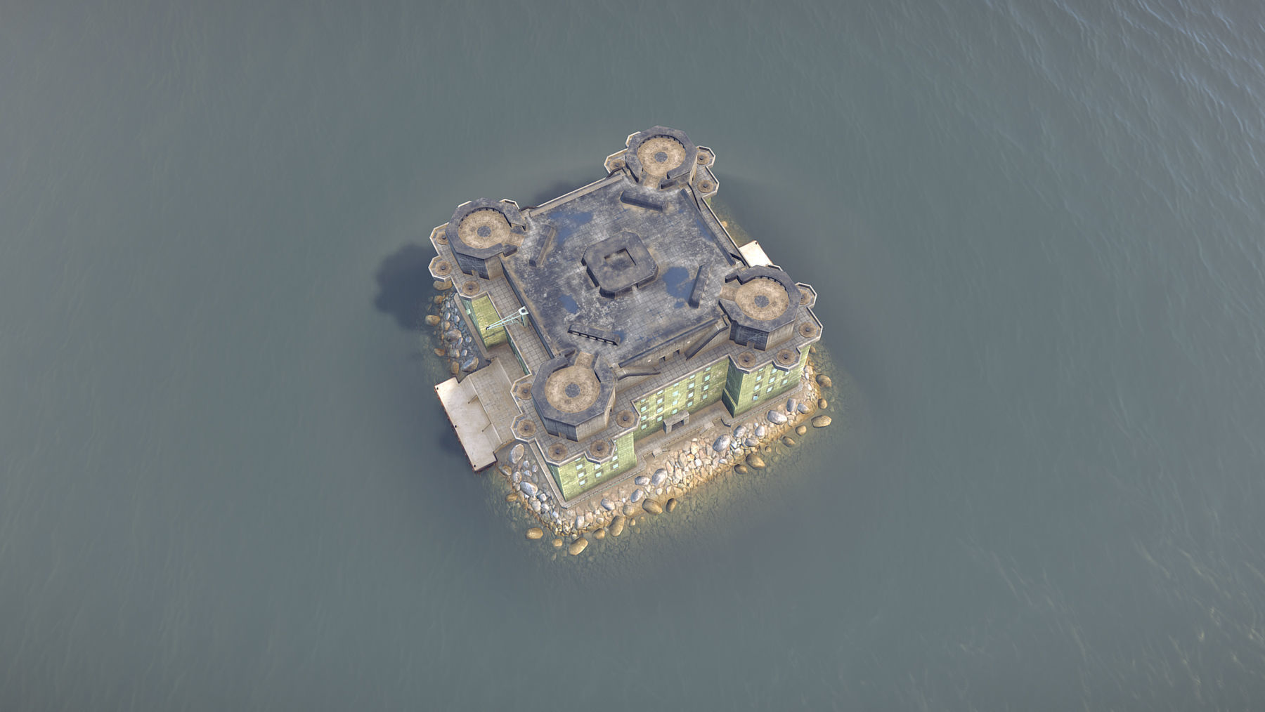 WW2 FlakTurm IV Island Low-poly 3D model_13