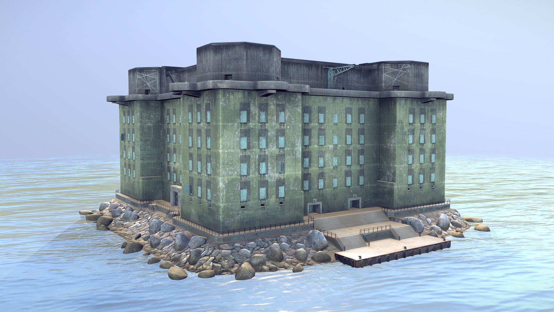 WW2 FlakTurm IV Island Low-poly 3D model_4