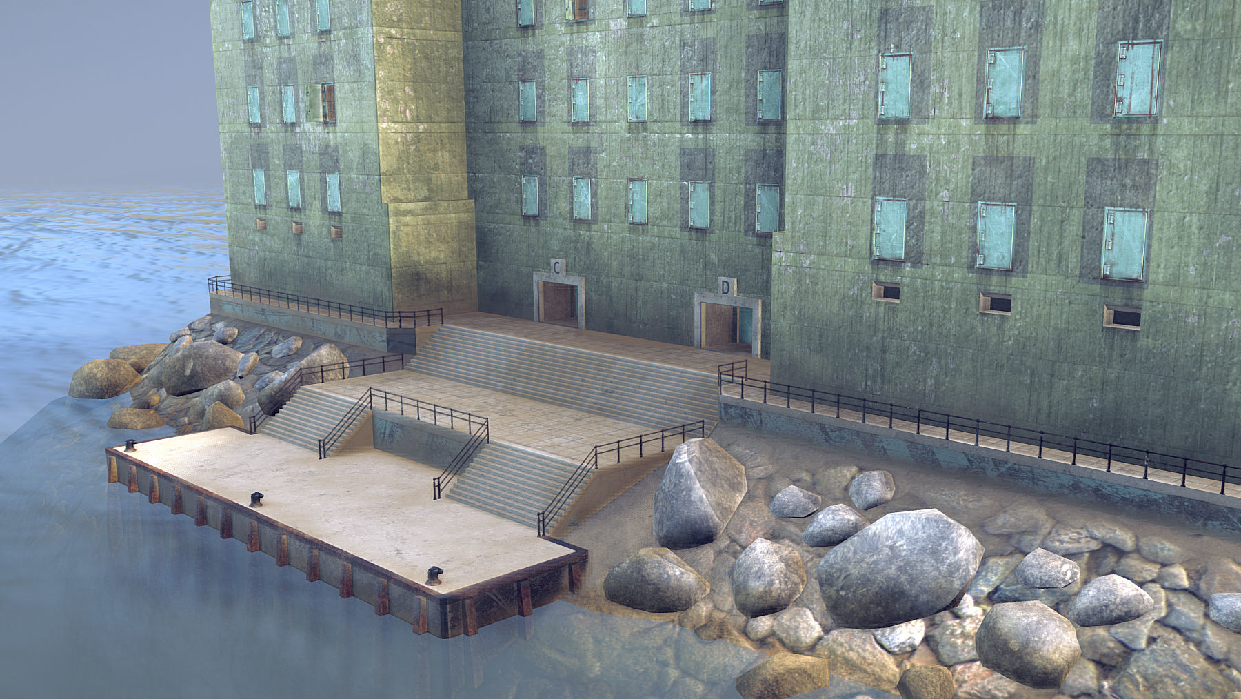 WW2 FlakTurm IV Island Low-poly 3D model_8