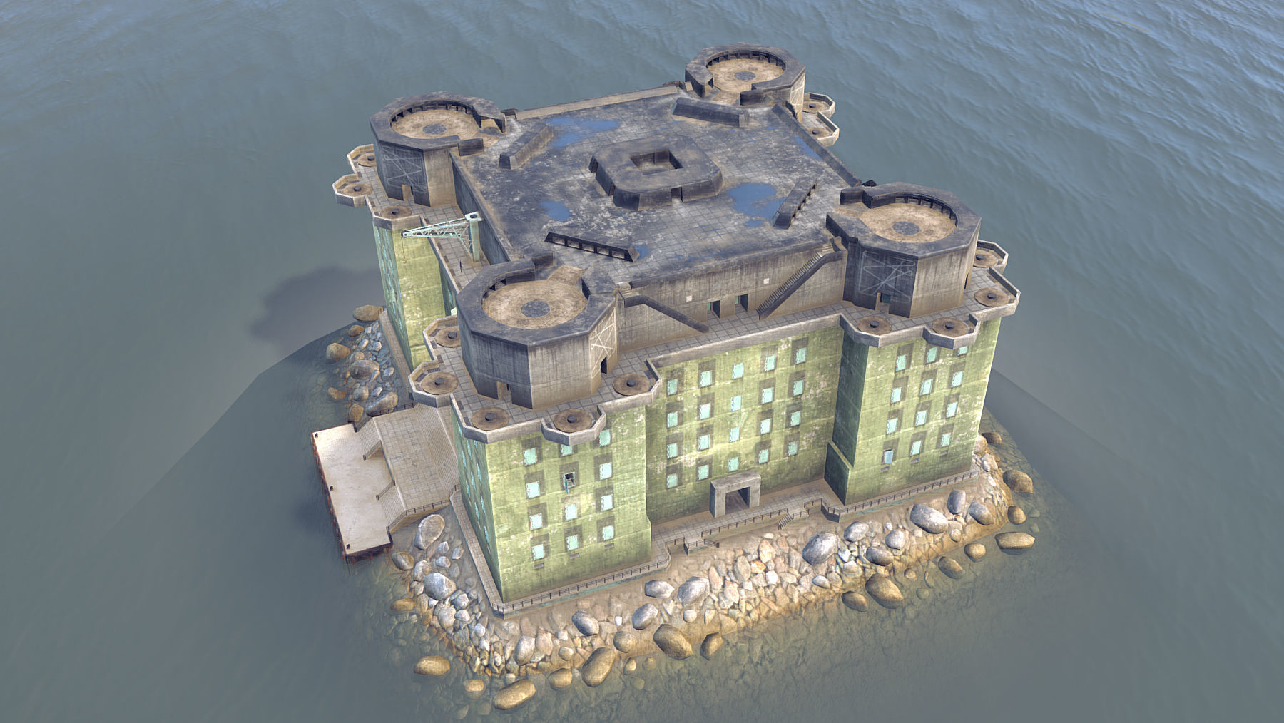 WW2 FlakTurm IV Island Low-poly 3D model_1