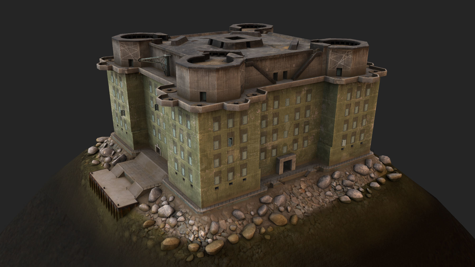 WW2 FlakTurm IV Island Low-poly 3D model_12