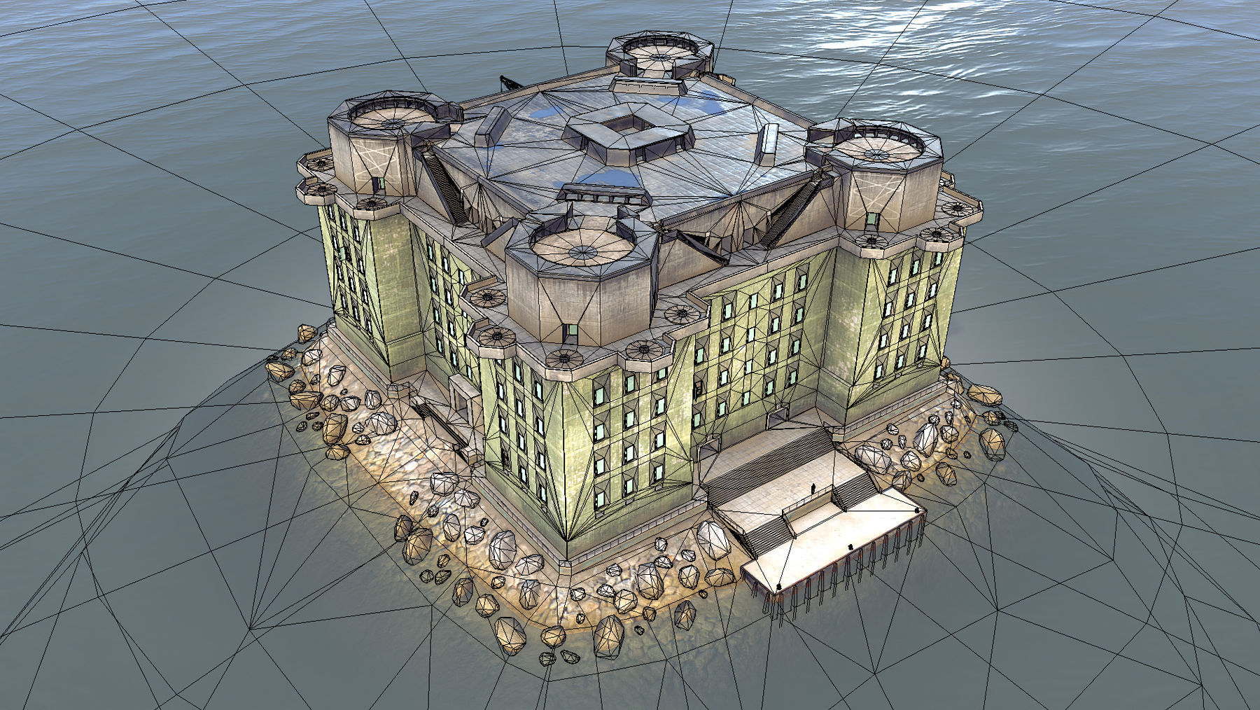 WW2 FlakTurm IV Island Low-poly 3D model_17