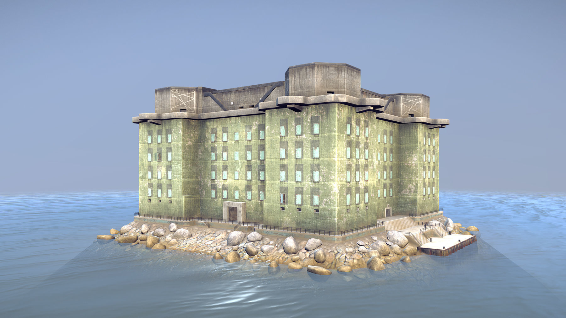 WW2 FlakTurm IV Island Low-poly 3D model_2