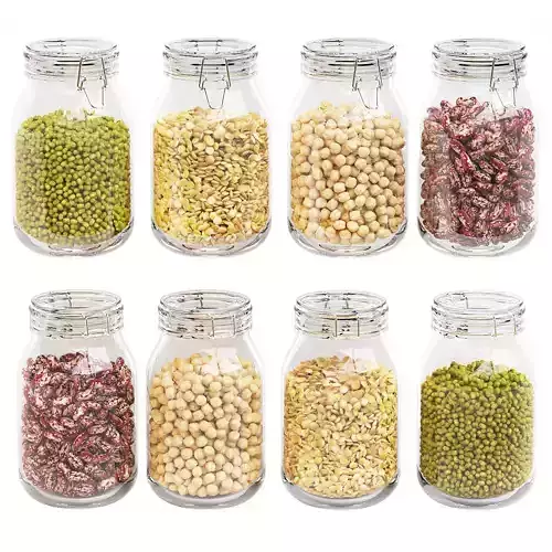 Kitchen glass jars set with beans chickpeas lentils and mung 3D model