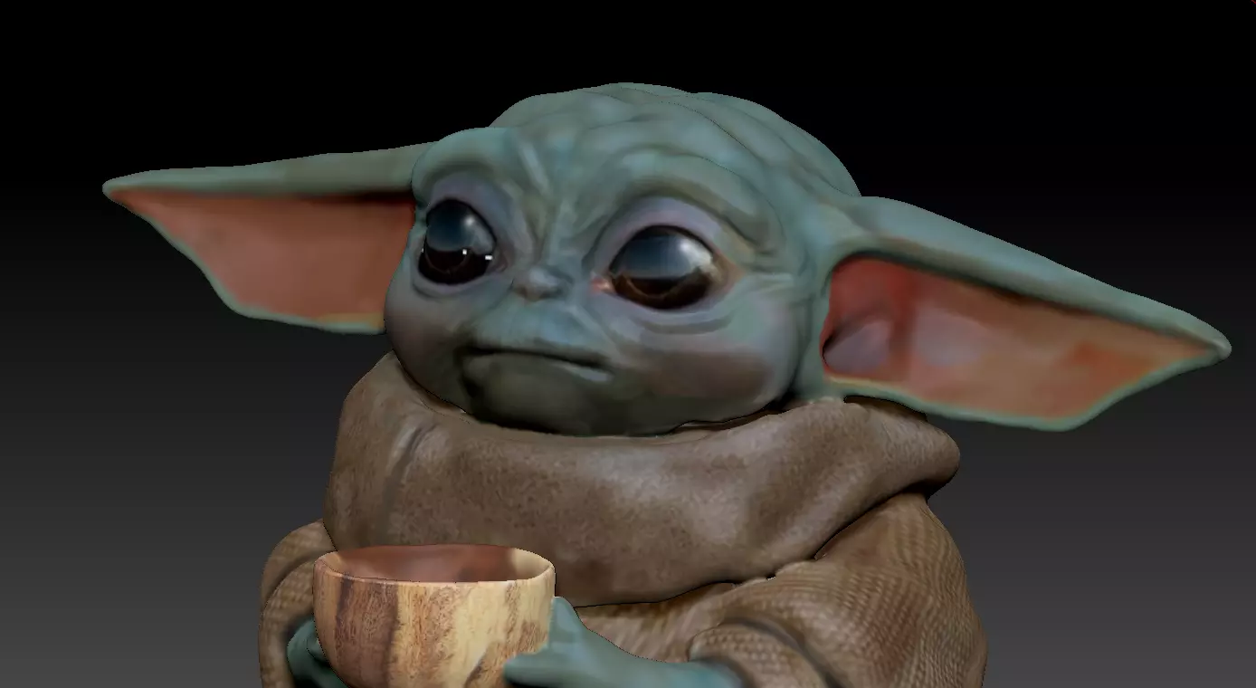 Baby Yoda holding bowl 3D print model_0