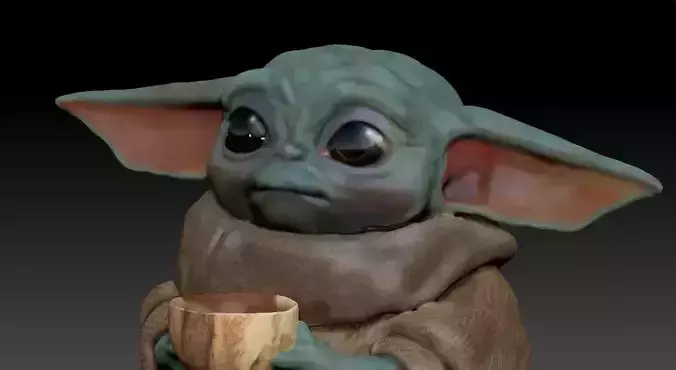 Baby Yoda holding bowl 3D print model